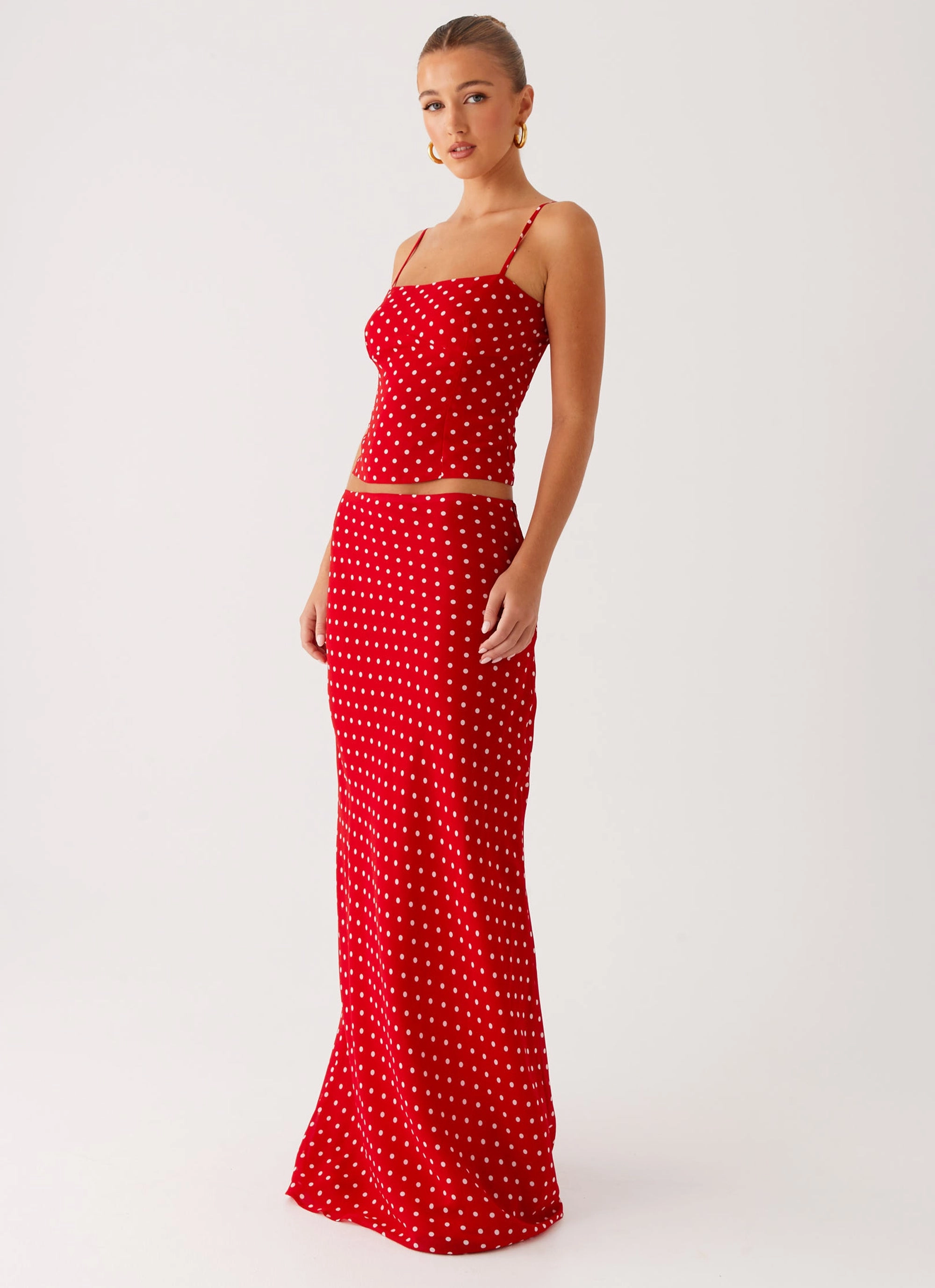 Bendita Maxi Skirt - Red Polka Dot Relaxed Comfort Look All Season