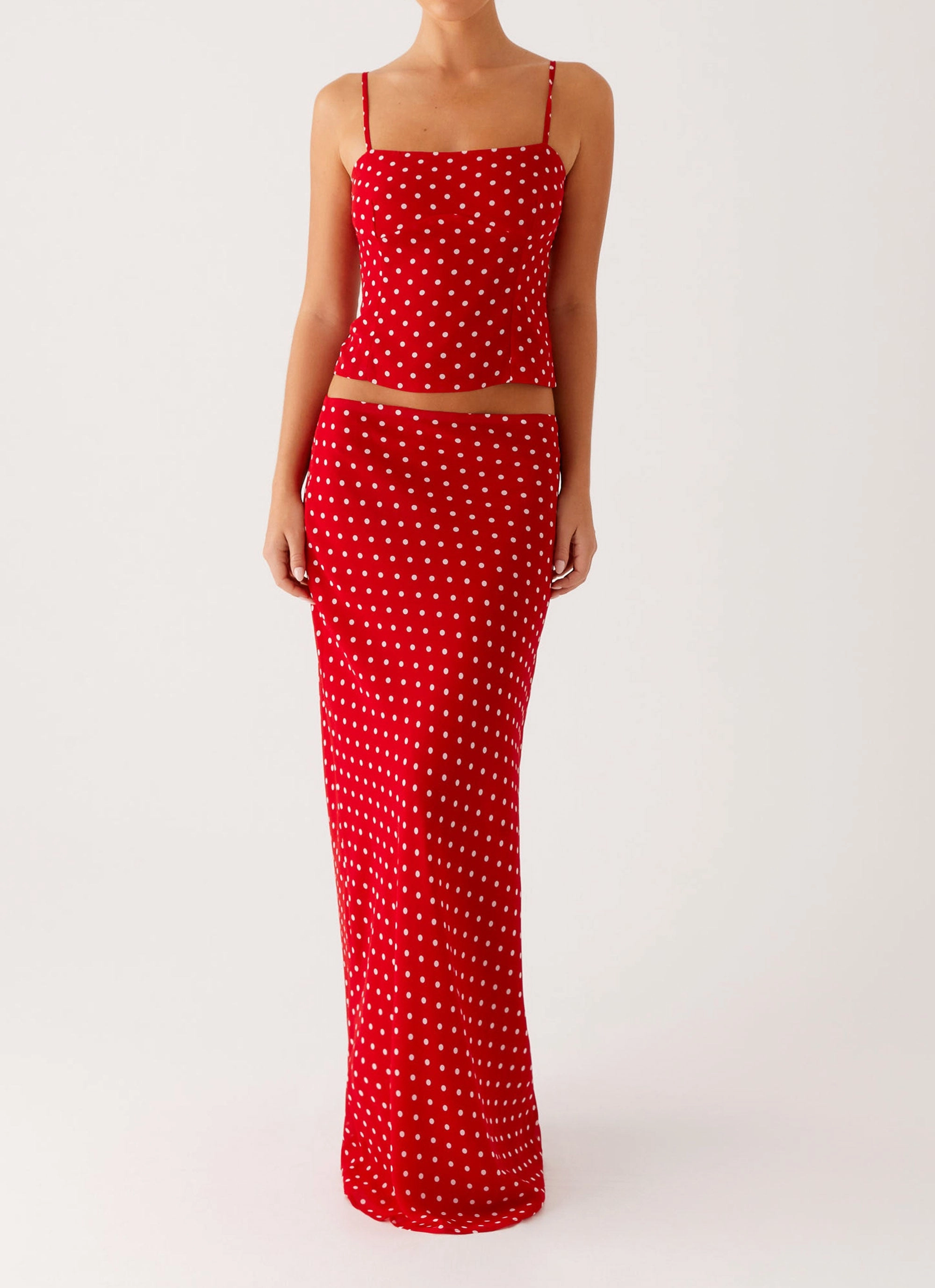 Bendita Maxi Skirt - Red Polka Dot Soft Feel