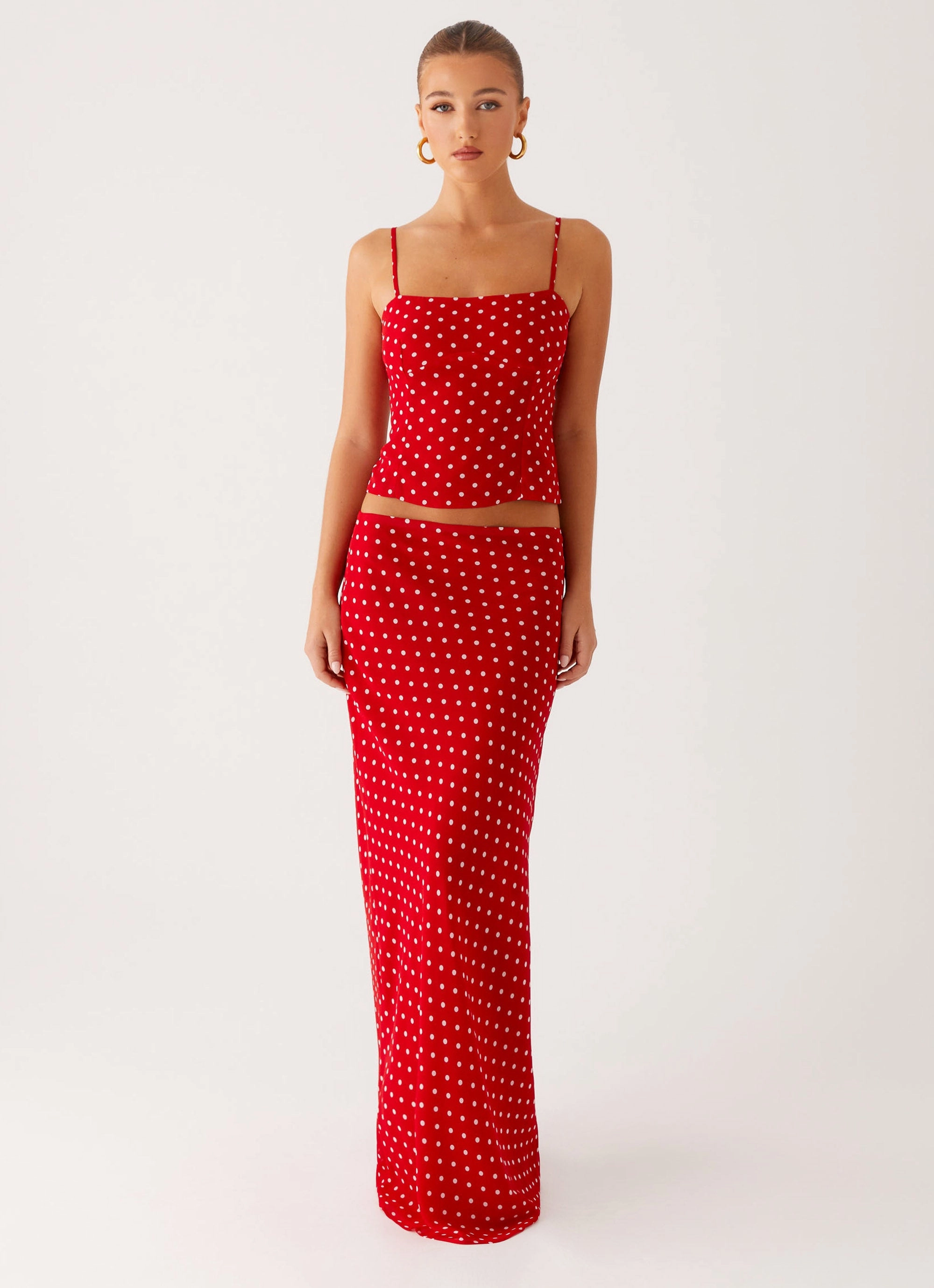 No Chafe Stretch Ready Bendita Maxi Skirt - Red Polka Dot