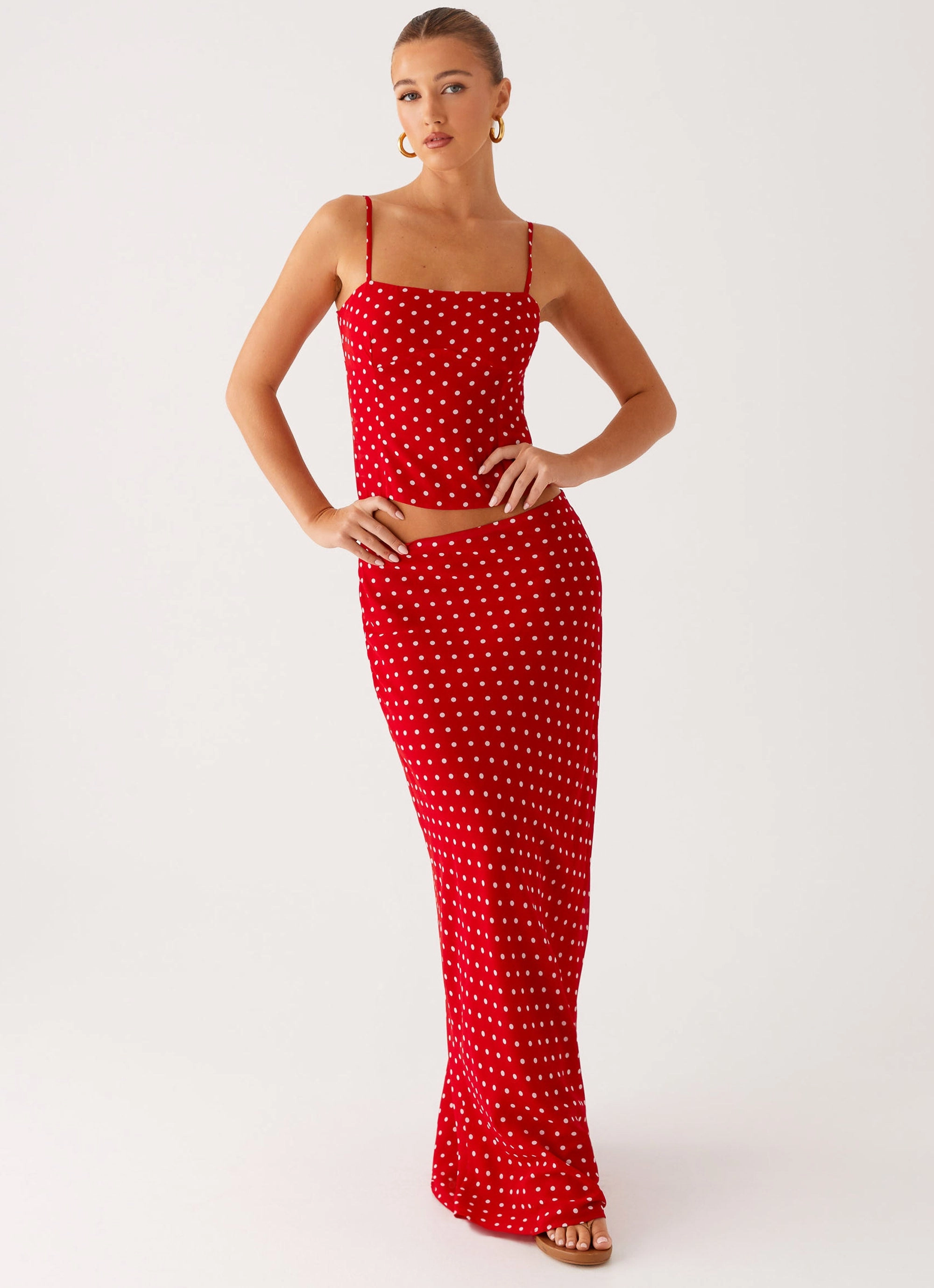 Day To Night Bendita Maxi Skirt - Red Polka Dot