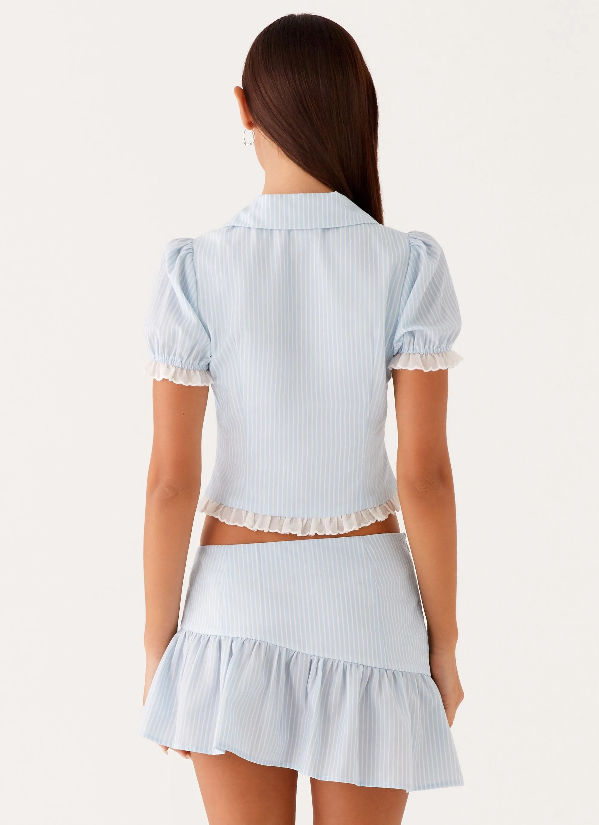 Bennett Mini Skirt - Blue White Stripe Mood Outfitboard