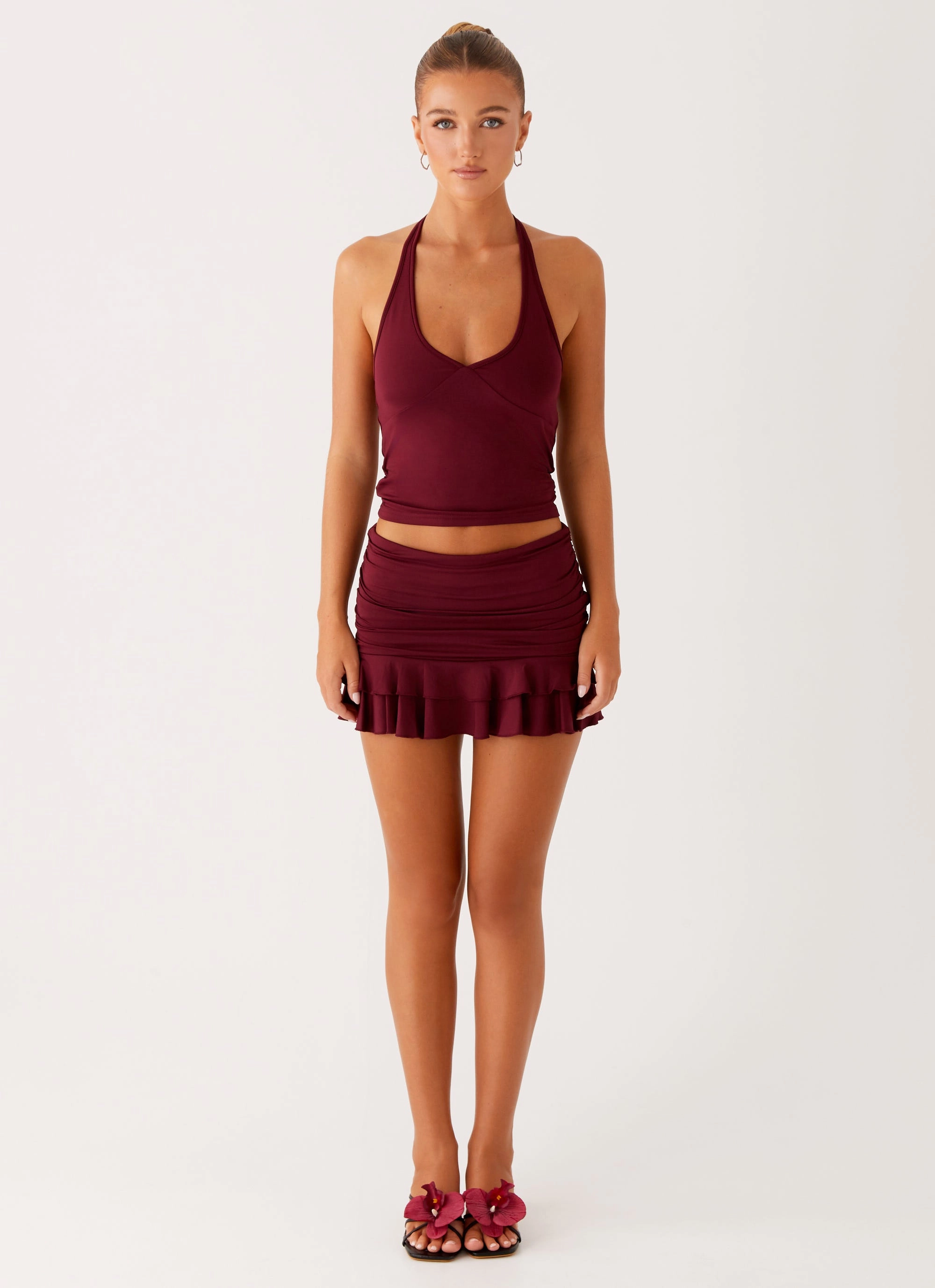 Bernie Halter Top - Raspberry Wine Belted Waist