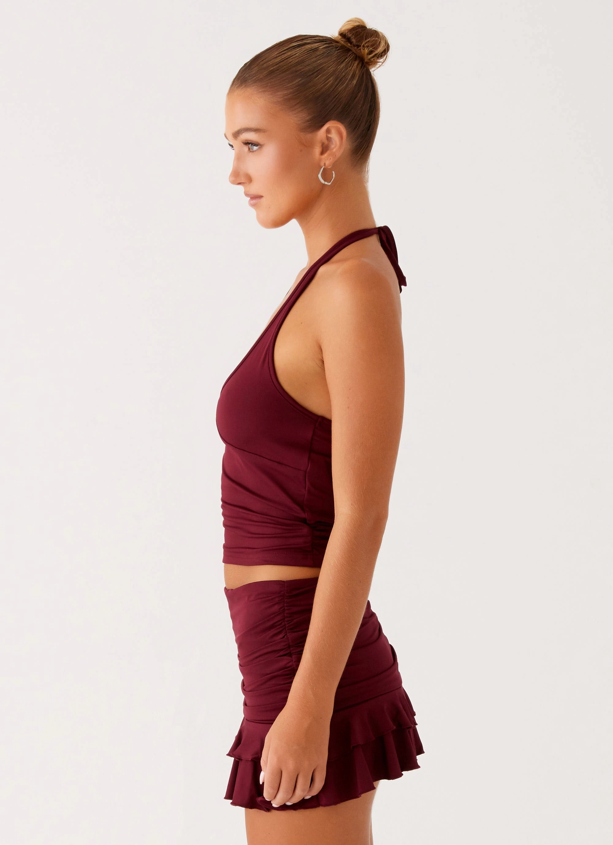 Bernie Halter Top - Raspberry Wine Stretch Comfort Static Dissipating Threading