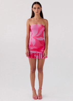 Besa Mesh Mini Dress - Neon Blush Open Weave Besa Mesh Mini Dress - Neon Blush Layered Movement