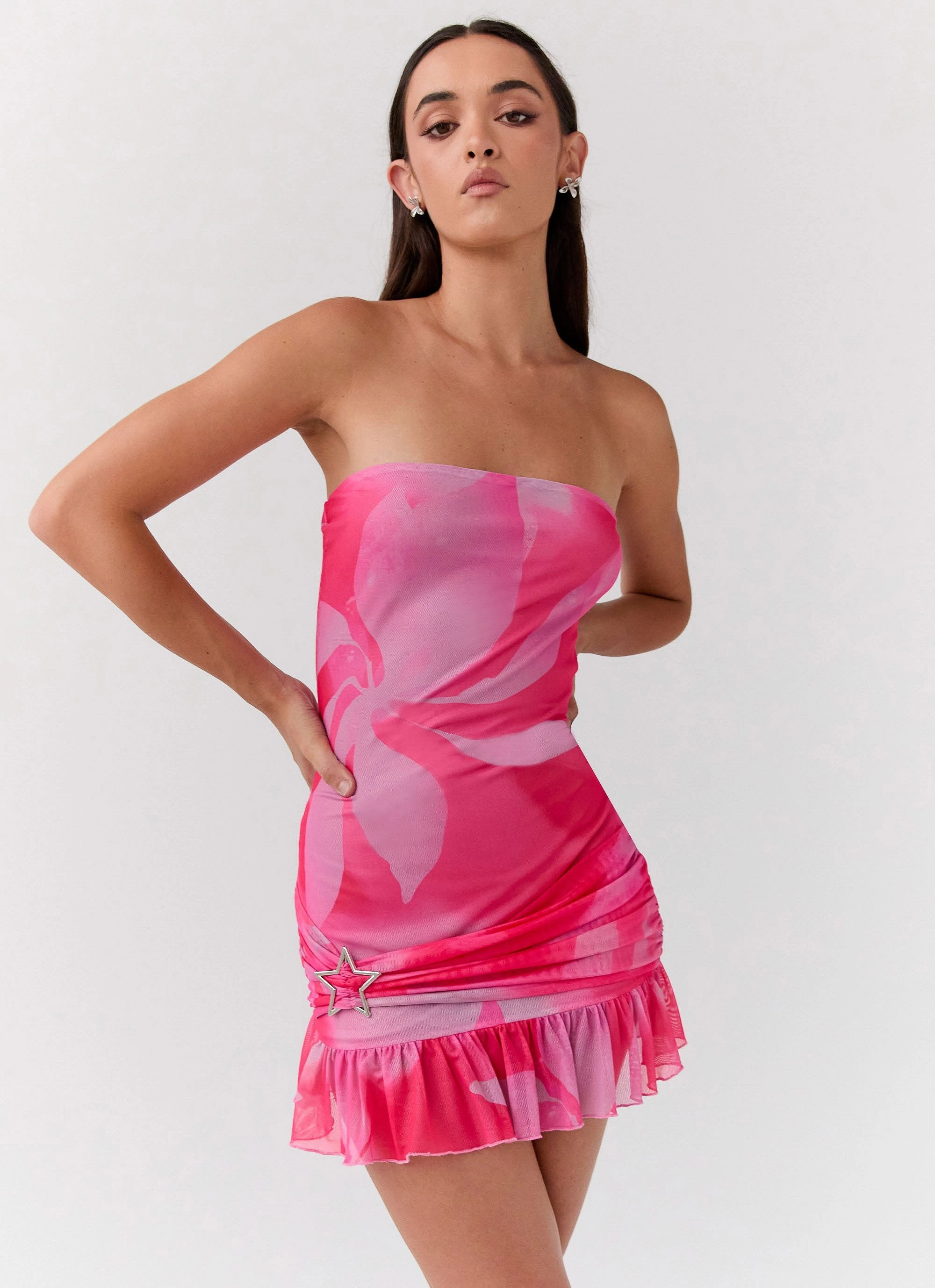 Besa Mesh Mini Dress - Neon Blush Sleek Motion