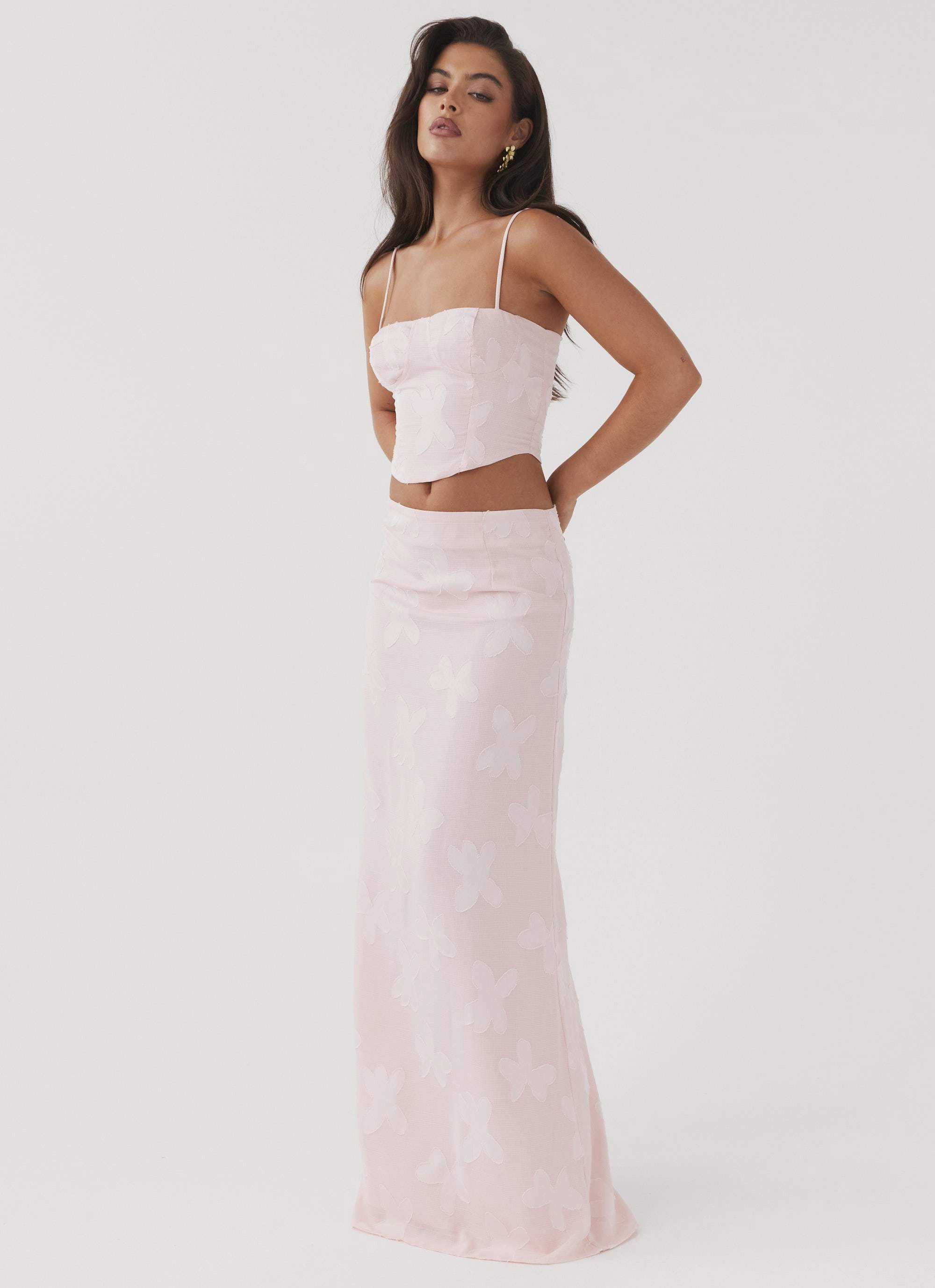 Flexible Shoulder Panels Best Love Maxi Skirt - Pink Petal