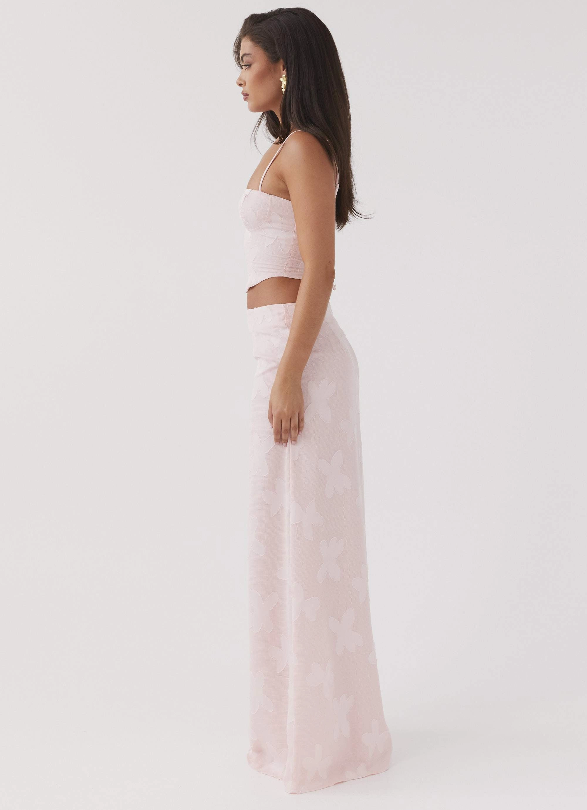 Cold Climate Fringe Detail Best Love Maxi Skirt - Pink Petal