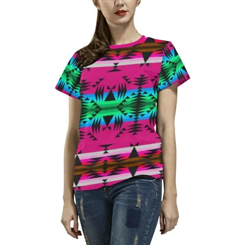 Between the Mountains Pink T-shirt for Women/Large Size (USA Size) (