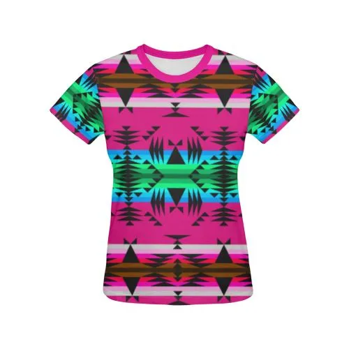 Between the Mountains Pink T-shirt for Women/Large Size (USA Size) (