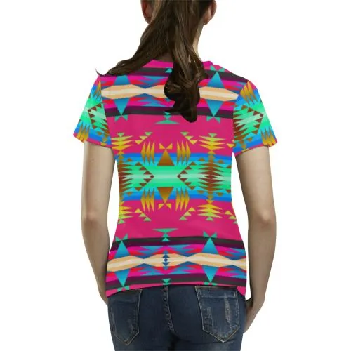 Between the Mountains Sunset Sky T-shirt for Women/Large Size (USA Size) (