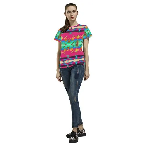 Between the Mountains Sunset Sky T-shirt for Women/Large Size (USA Size) (