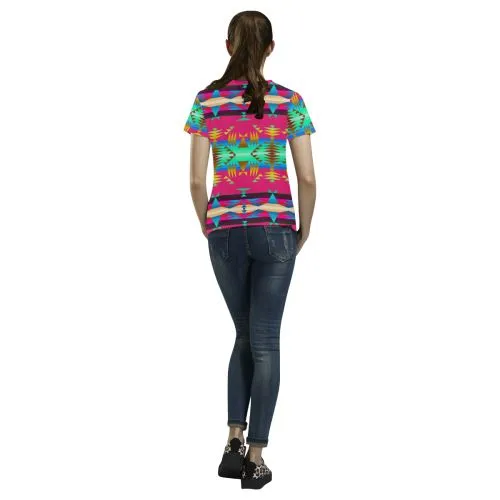 Between the Mountains Sunset Sky T-shirt for Women/Large Size (USA Size) (