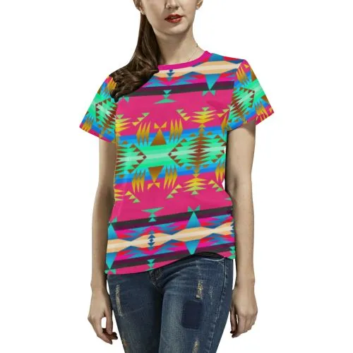 Between the Mountains Sunset Sky T-shirt for Women/Large Size (USA Size) (