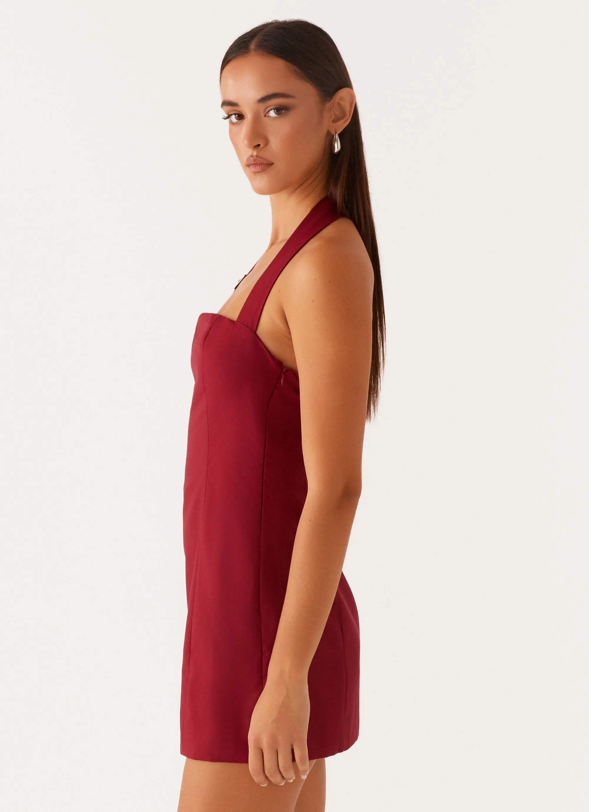 On-The-Go Style Bianca Halter Dress - Red