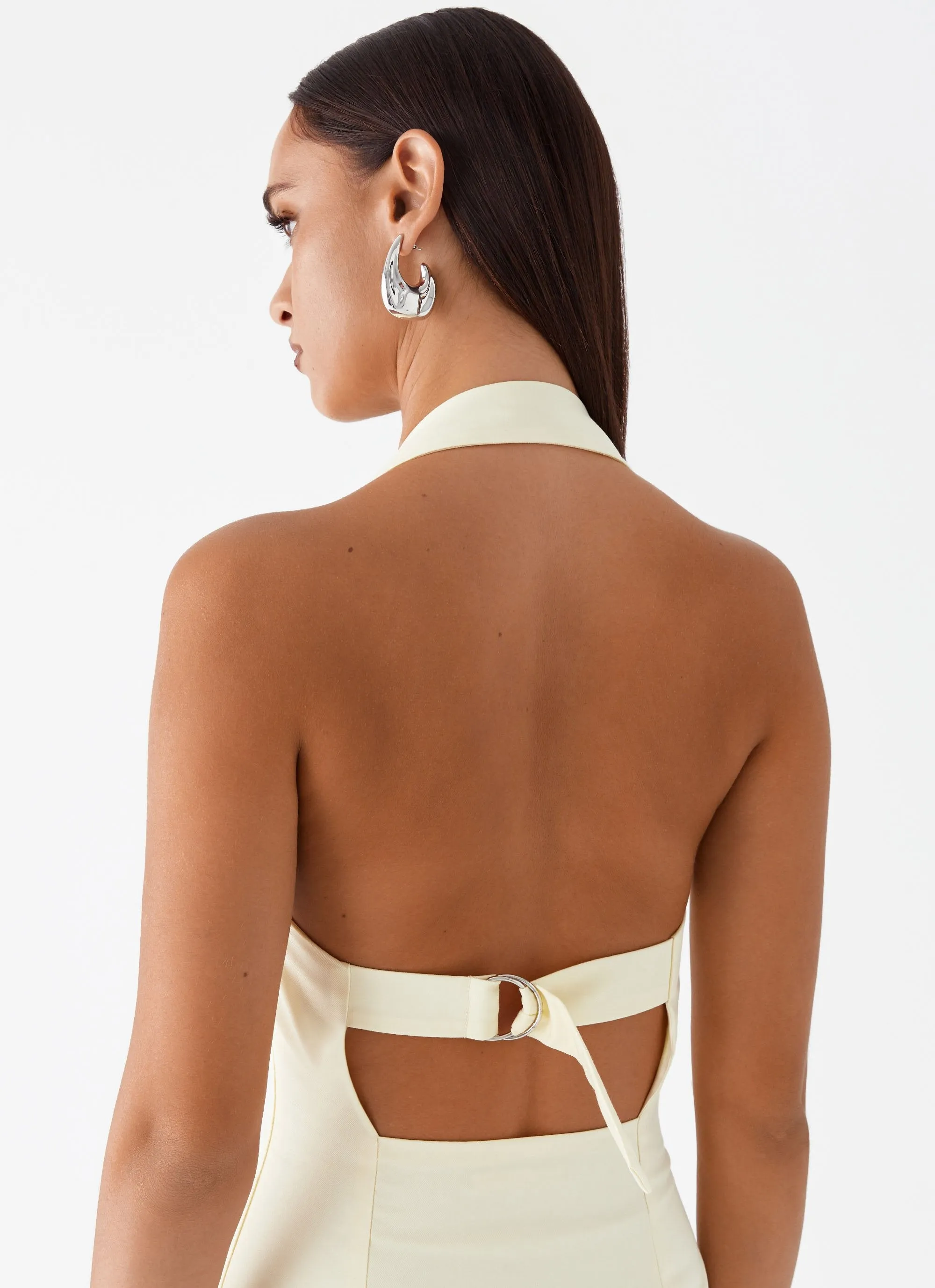 Anti Static Lining Bianca Halter Dress - Yellow
