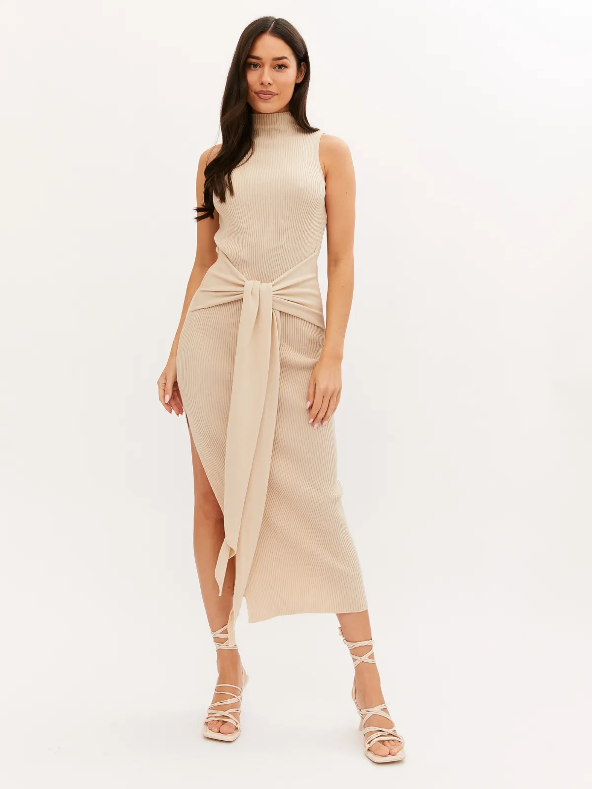Camilla Knitted Tie Up Dress / Stone Gathered Skirt