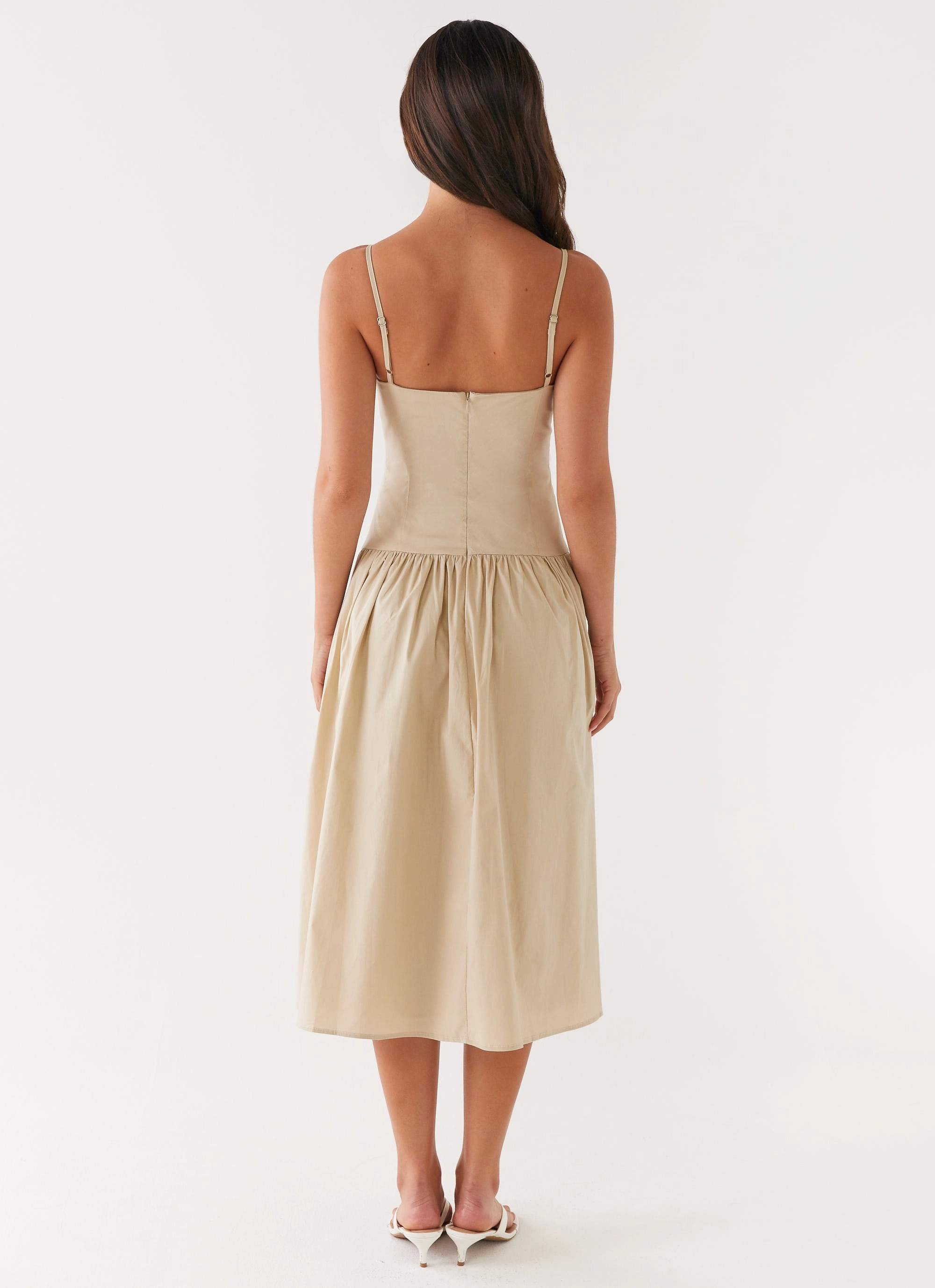 Azalea Midi Dress - Beige Waist Seam
