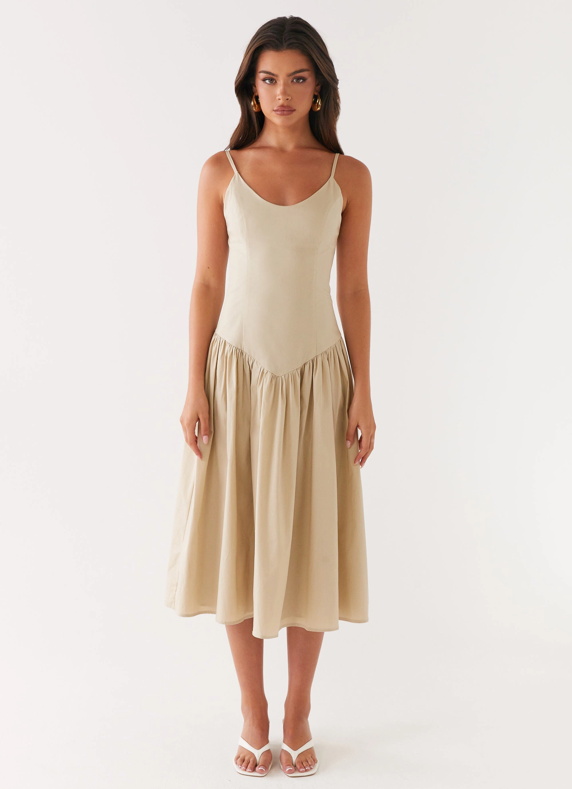 Azalea Midi Dress - Beige Sleek Layer