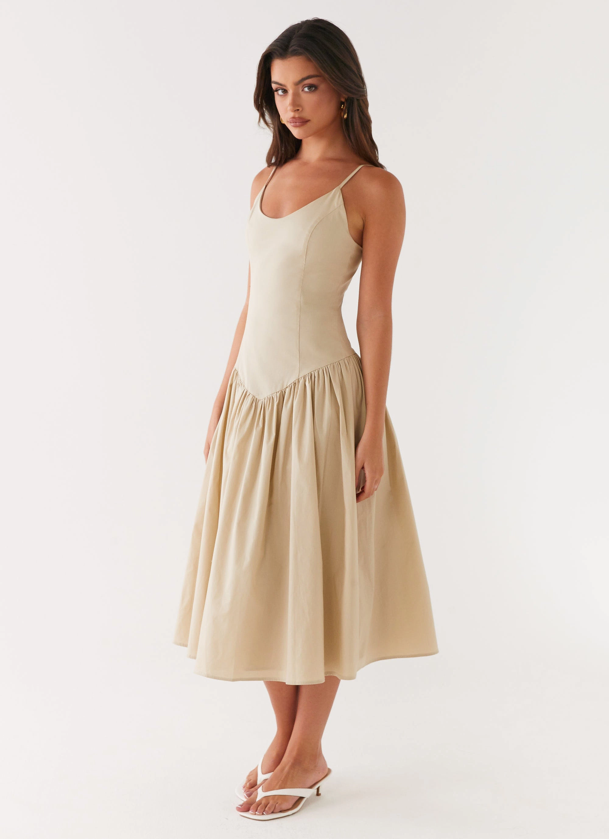 packable Timeless Waist Azalea Midi Dress - Beige
