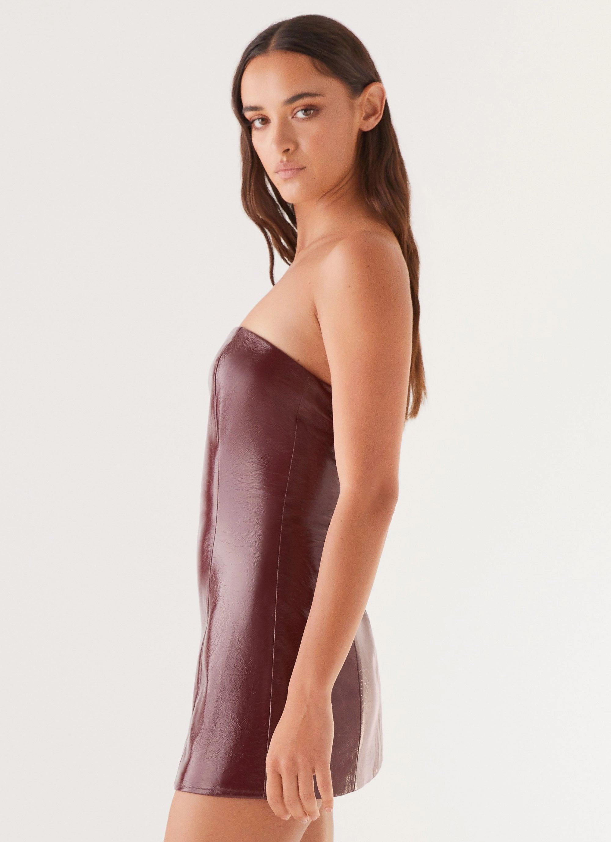 Polished Layer Big Shot Strapless Mini Dress - Merlot