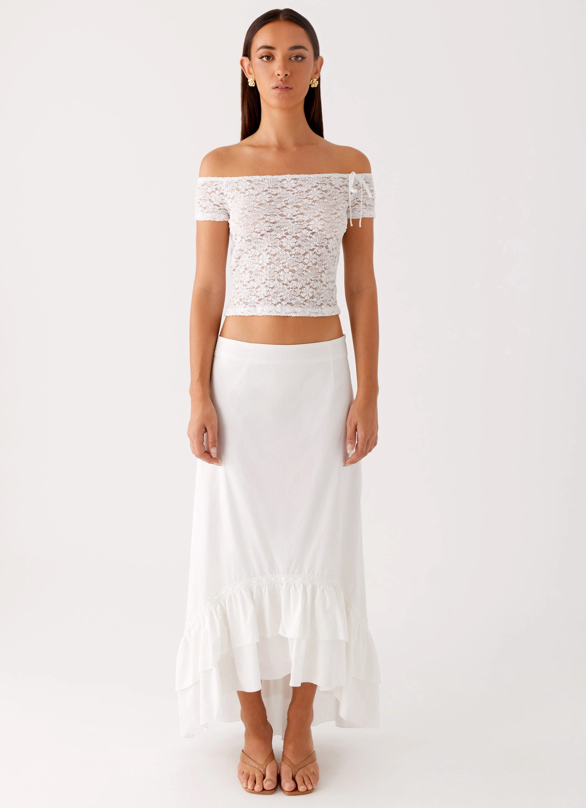 Billie Lace Top - Ivory Layered Neckline Details FadeResistant Coating