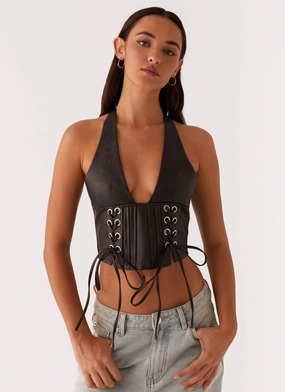 Biodegradable Fiber Playbook Halterneck Top - Vintage Brown Playbook Halterneck Top - Vintage Brown Minimalist Cuff LayeringFriendly Weight