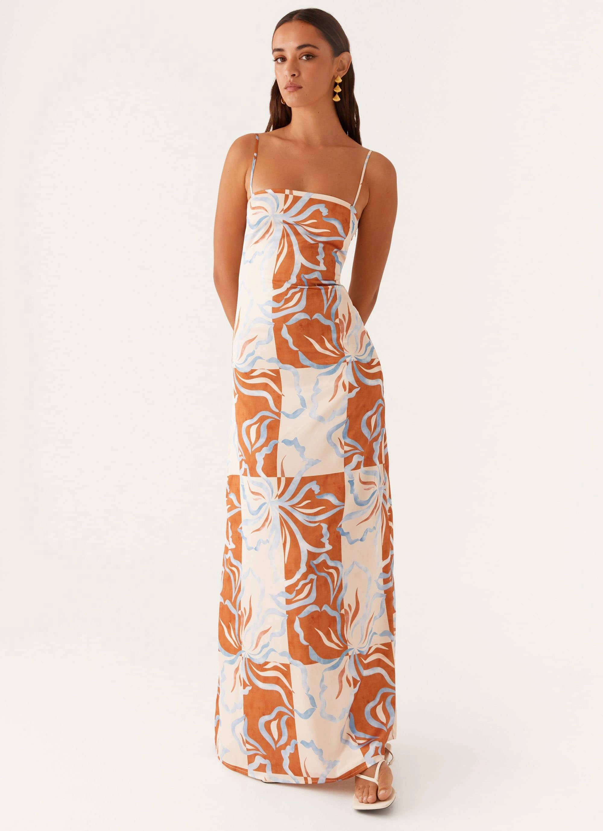 MoistureWickingTechnology Aster Bloom Maxi Dress - Orange Blue Floral