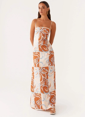 MoistureWickingTechnology Aster Bloom Maxi Dress - Orange Blue Floral