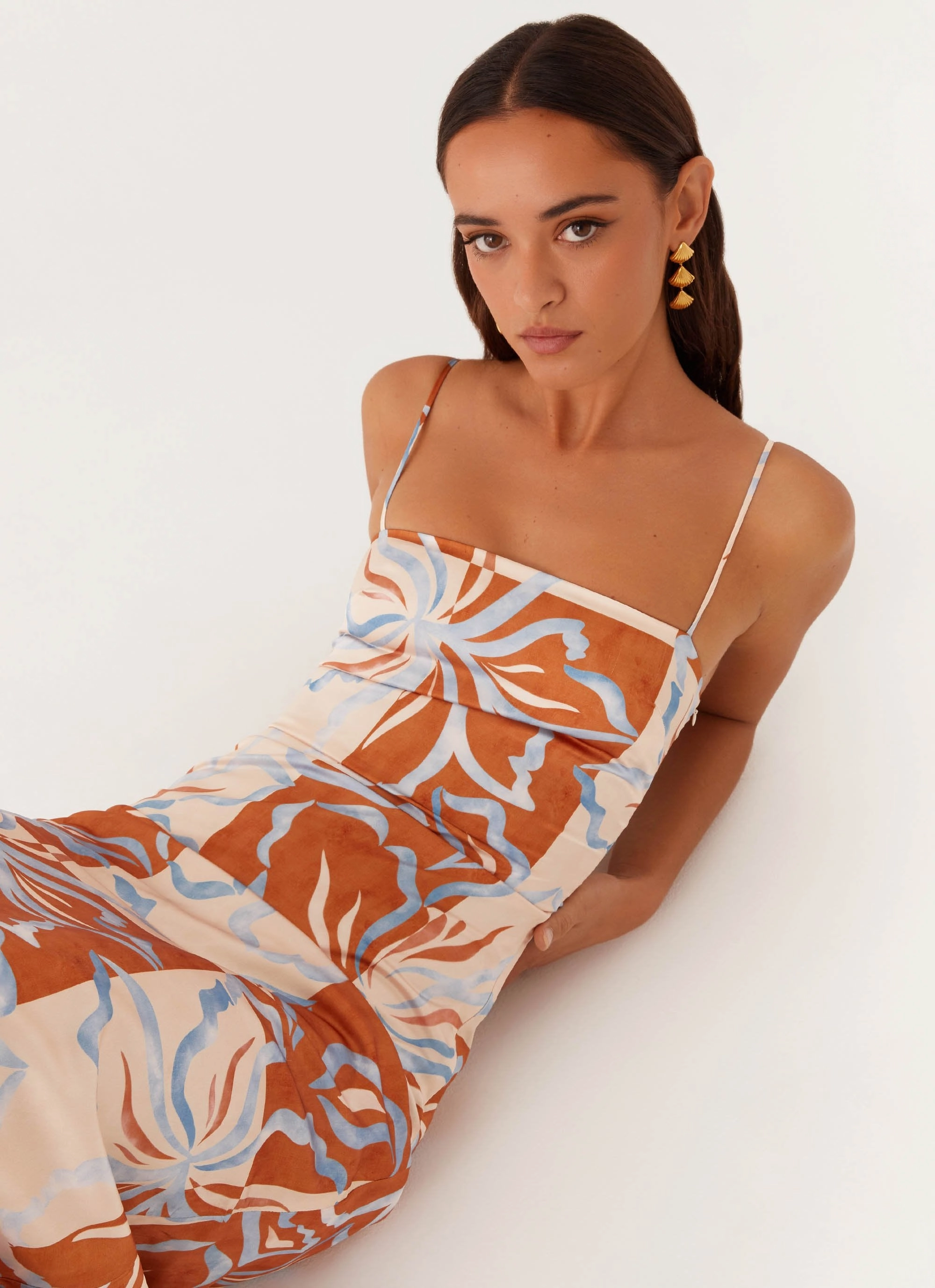 Aster Bloom Maxi Dress - Orange Blue Floral Daily Option Balanced Lines
