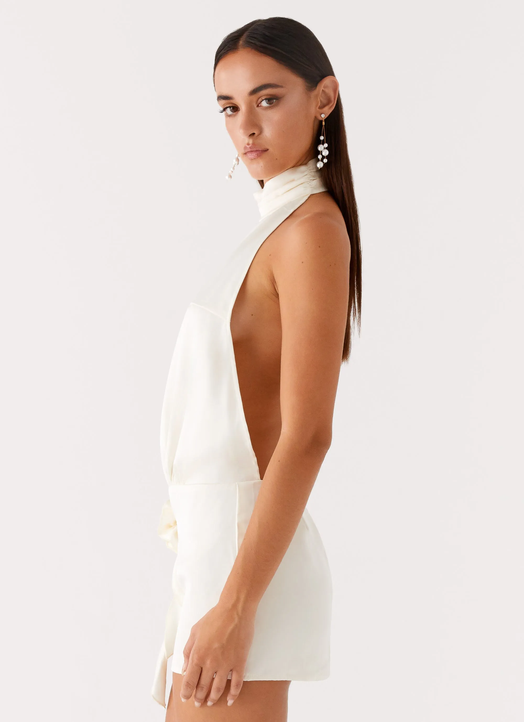 Birdie Halterneck Mini Dress - Ivory Streetwear