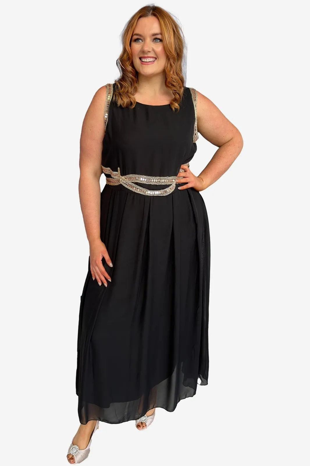Black & Gold Sleeveless Plus Size Maxi Dress