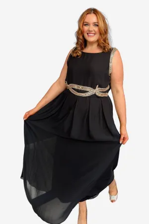 Black & Gold Sleeveless Plus Size Maxi Dress