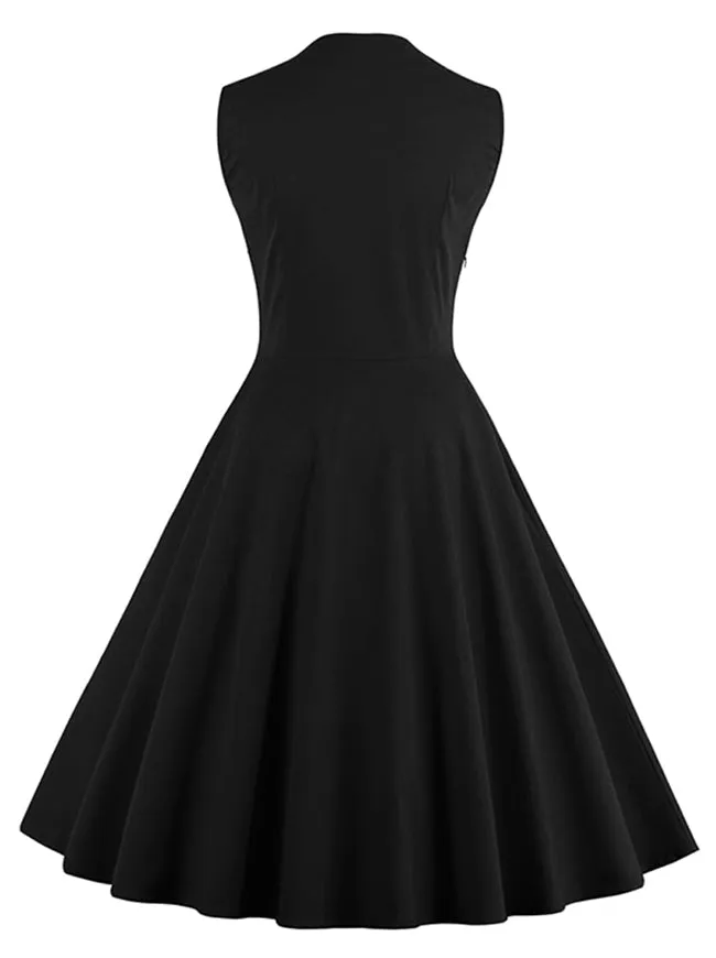 Black Casual Plus Size Floral Print Sleeveless Midi Party Dress