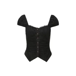 Black Frill Trim Bubble Sleeve Top