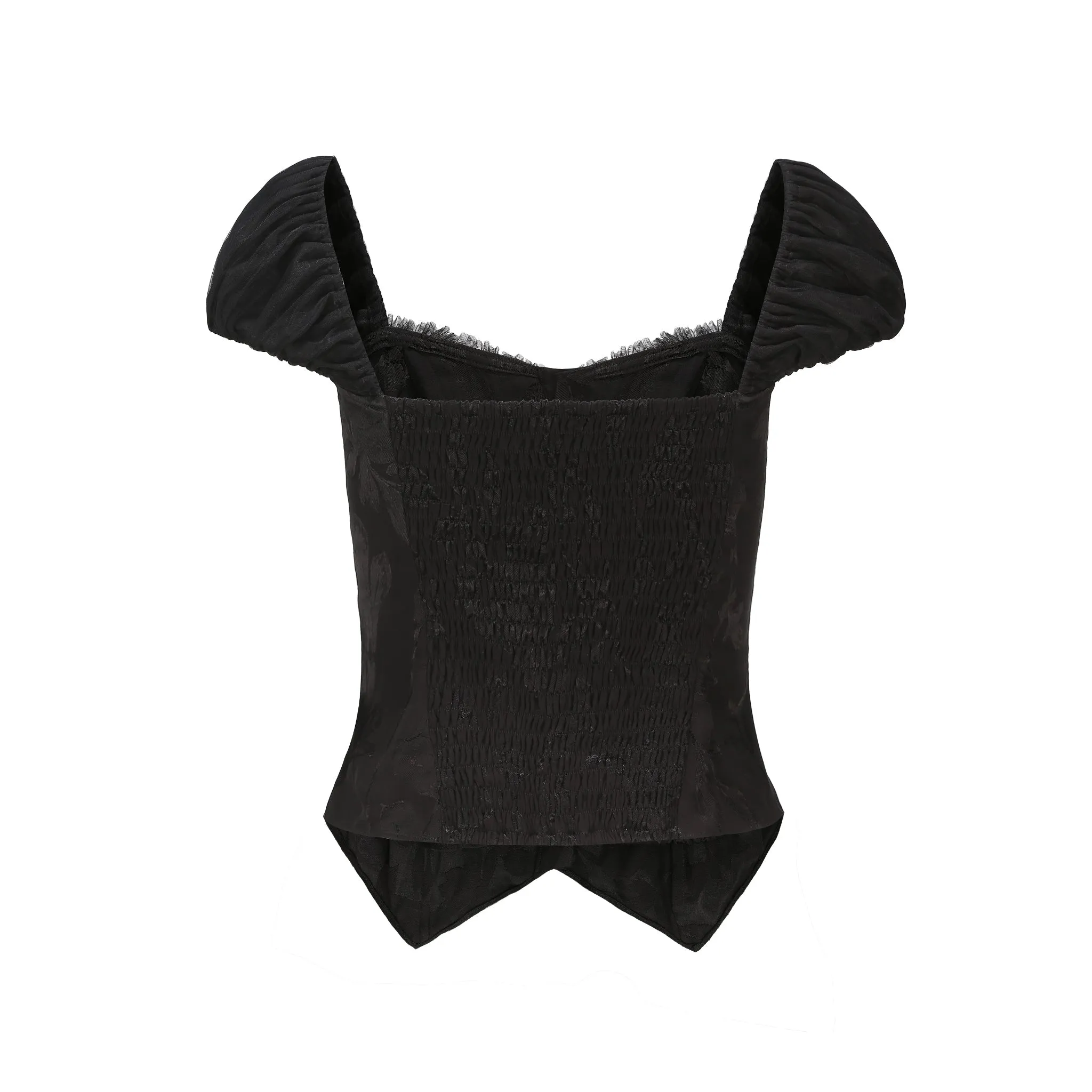 Black Frill Trim Bubble Sleeve Top