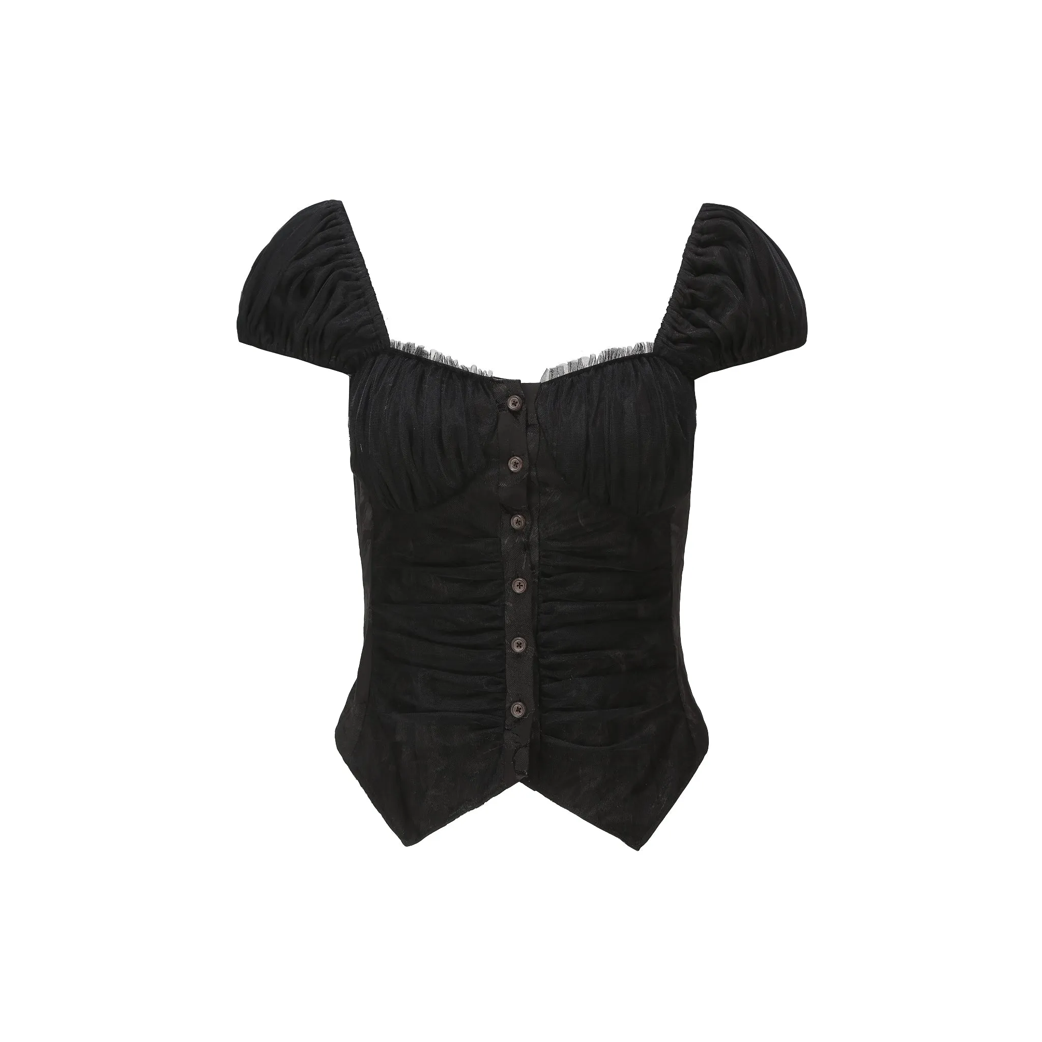 Black Frill Trim Bubble Sleeve Top