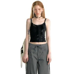 Black Lace Texture Sling Top