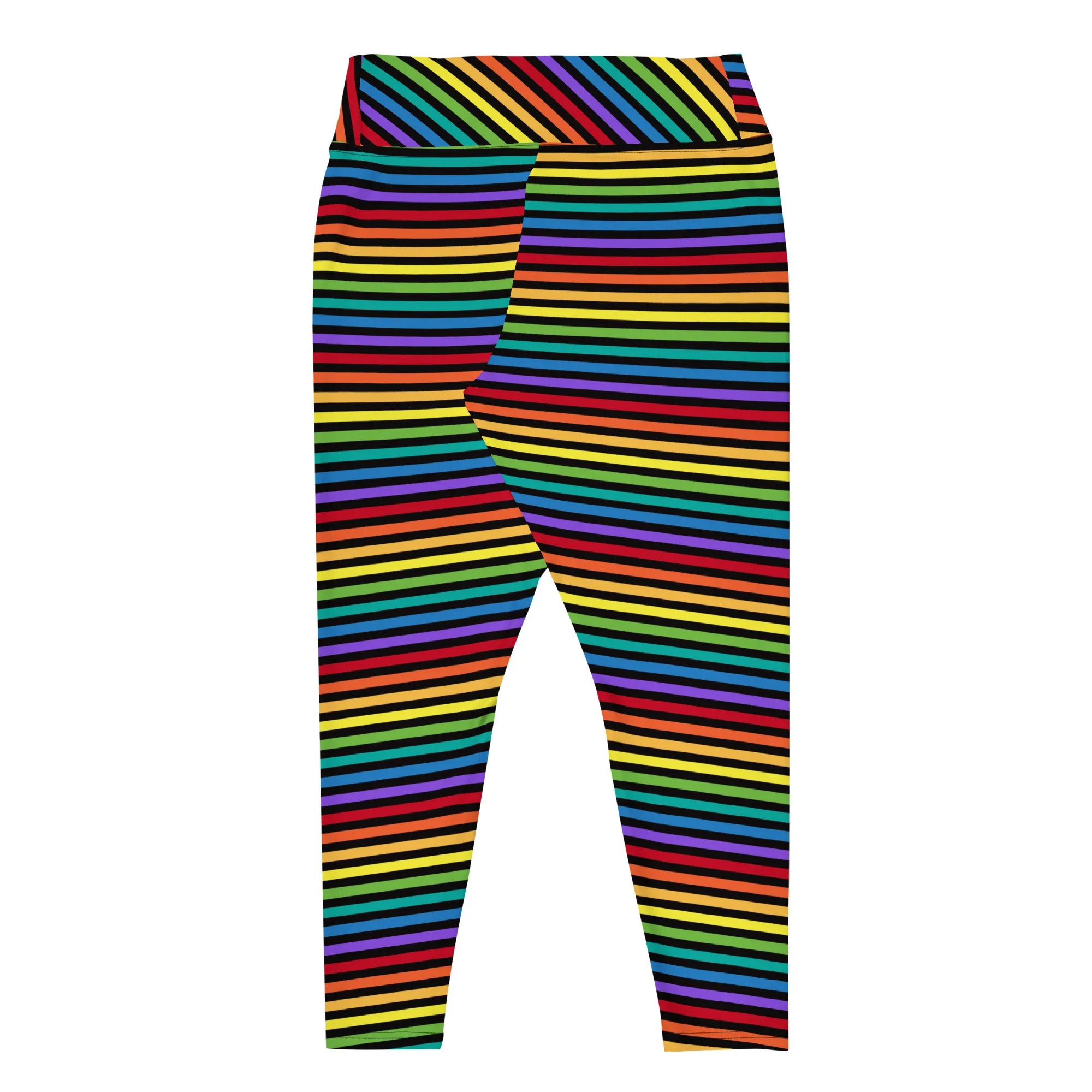Black Rainbow Stripe Women's Plus Size Leggings