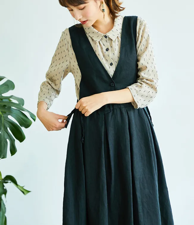 Black Strap Women Dresses  Sleevele Casual Summer Linen Women Dresses SJ97215