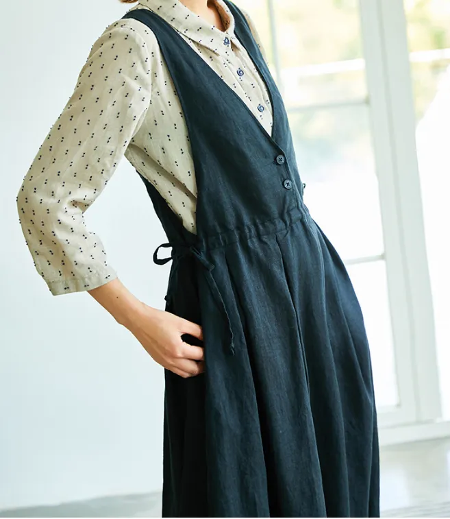 Black Strap Women Dresses  Sleevele Casual Summer Linen Women Dresses SJ97215