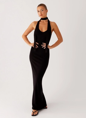 Black Tie Eddie Knit Maxi Dress - Black Breezy Style Pearl-Detail Eddie Knit Maxi Dress - Black
