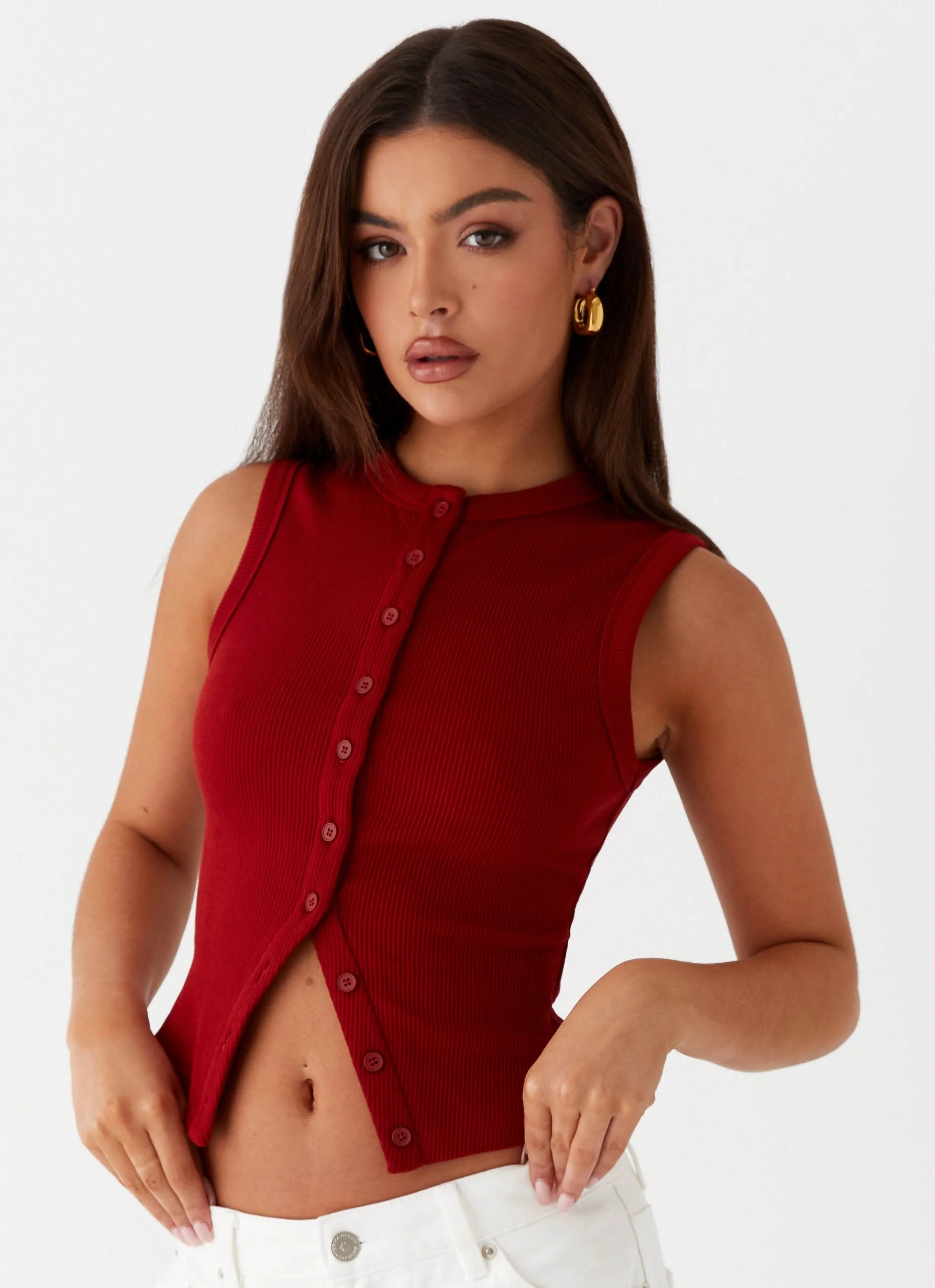 Cooling Technology Blair Buttoned Tank Top - Ribbed Knit