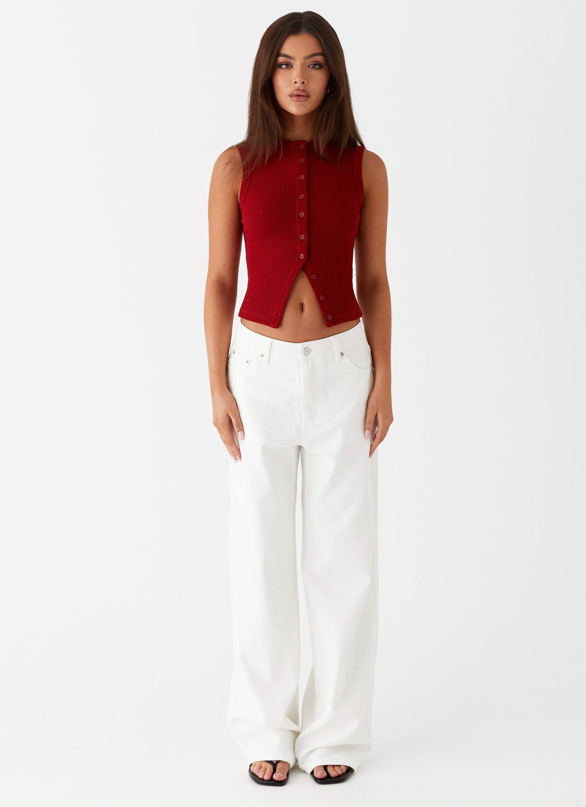 V-neck Blouse Blair Buttoned Tank Top - Ribbed Knit