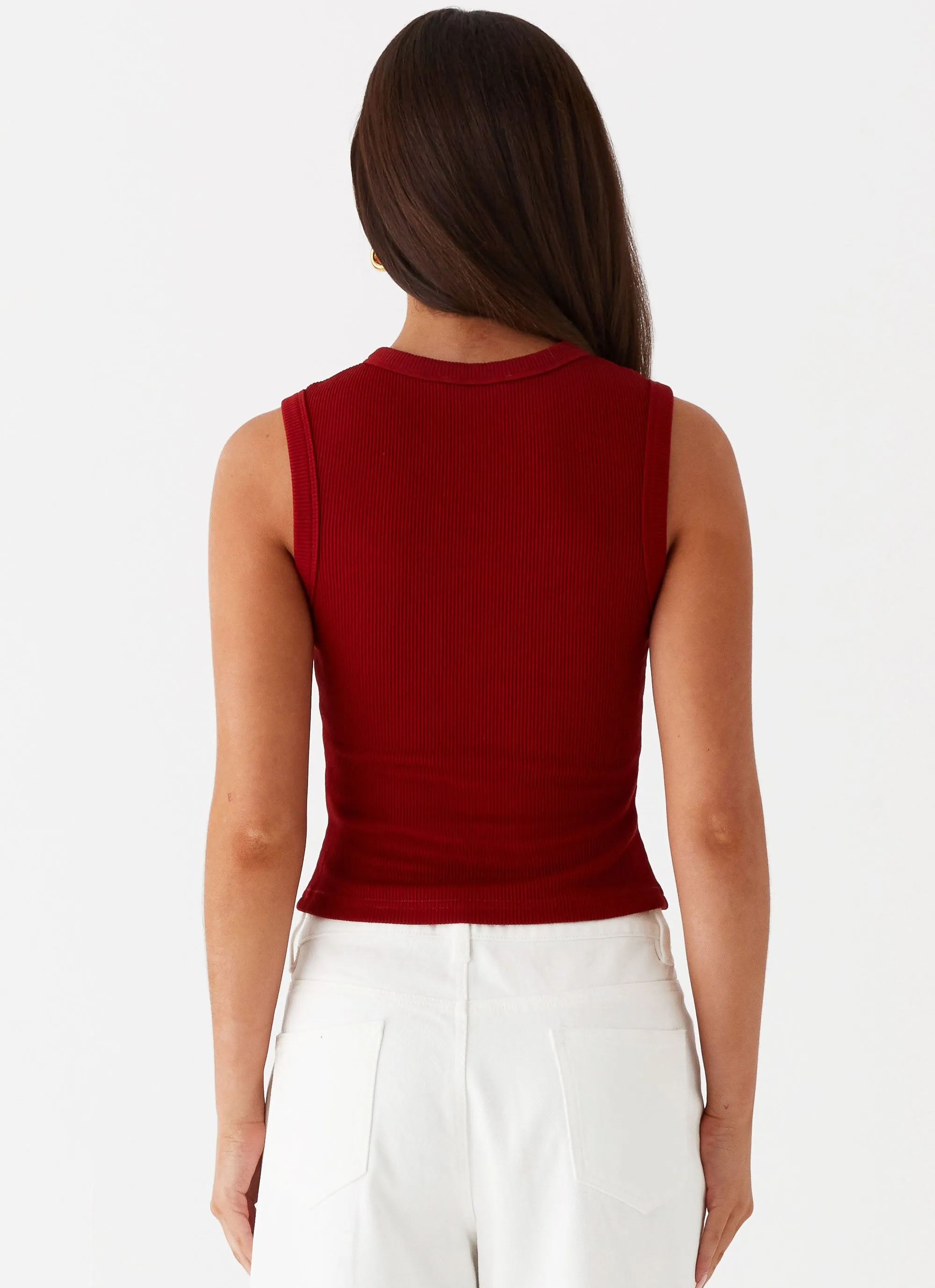 Blair Buttoned Tank Top - Ribbed Knit summer top Breathable mesh lining