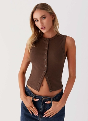 MeshLining Blair Buttoned Knit Top - Chocolate