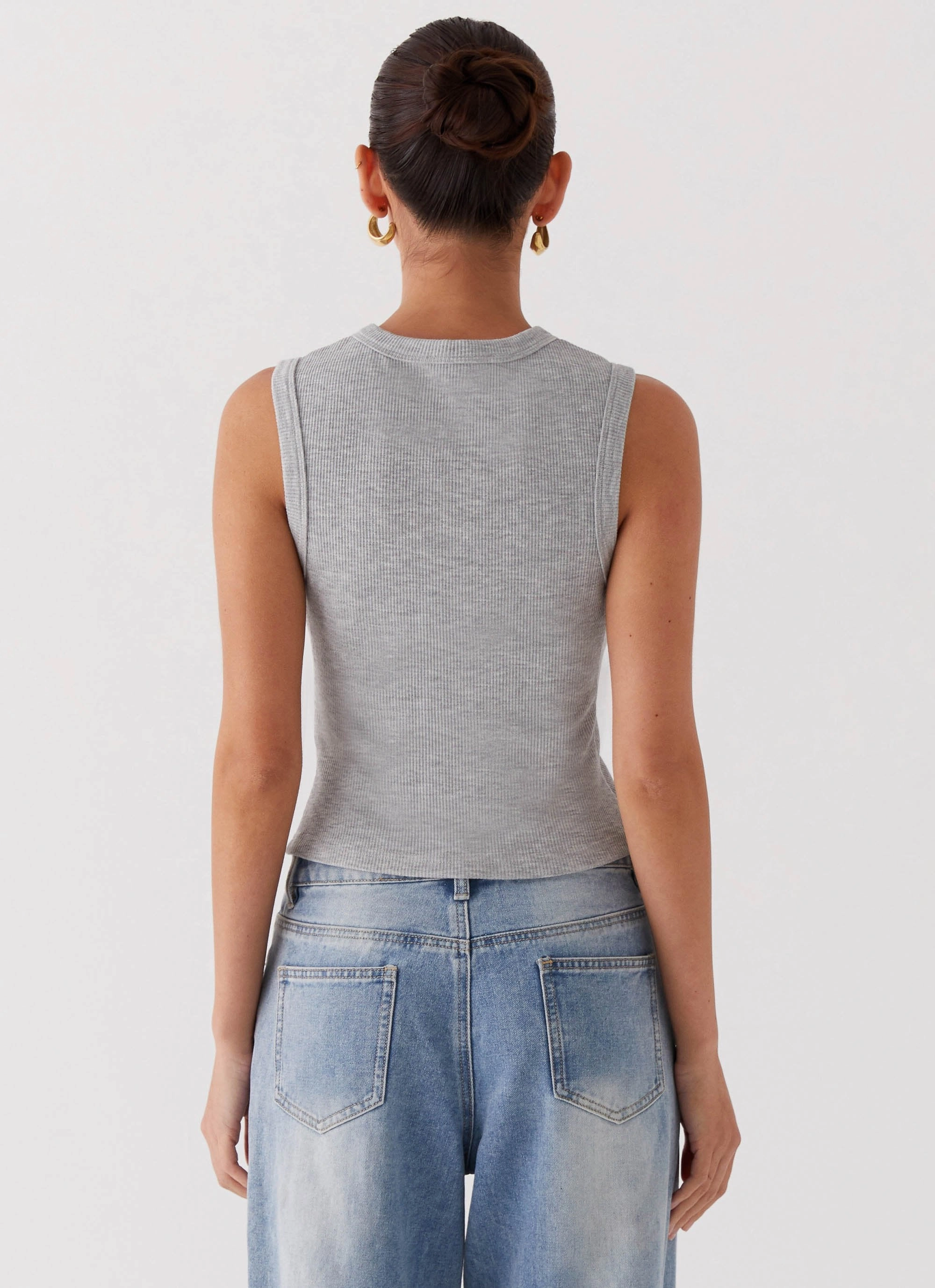 UV protection coating Four Way Stretch Material Blair Buttoned Tank Top - Grey Marle