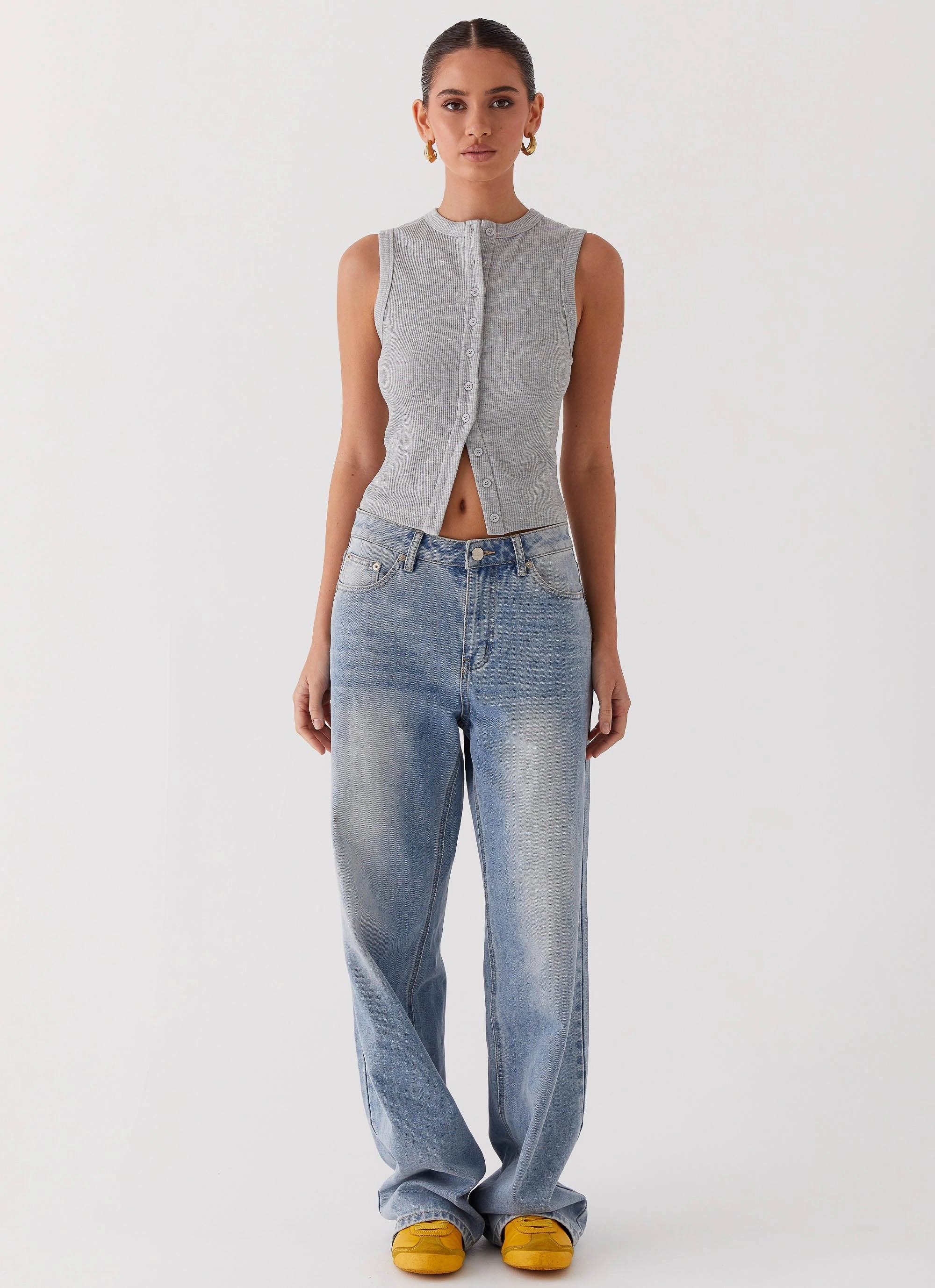 OdorResistant Fabric Blair Buttoned Tank Top - Grey Marle