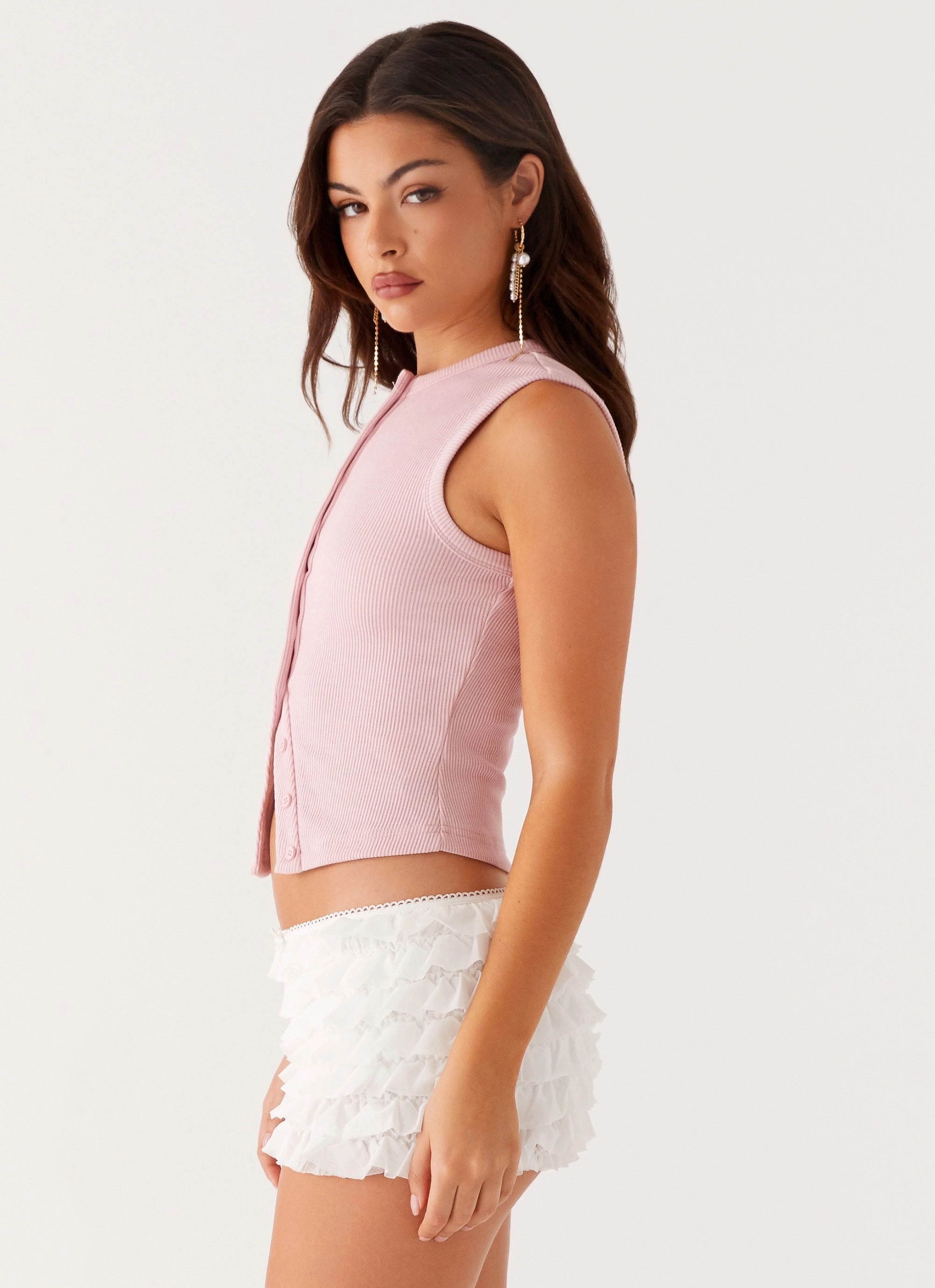 Blair Buttoned Tank Top - Pink CompressionTechnology Eco Friendly Dye