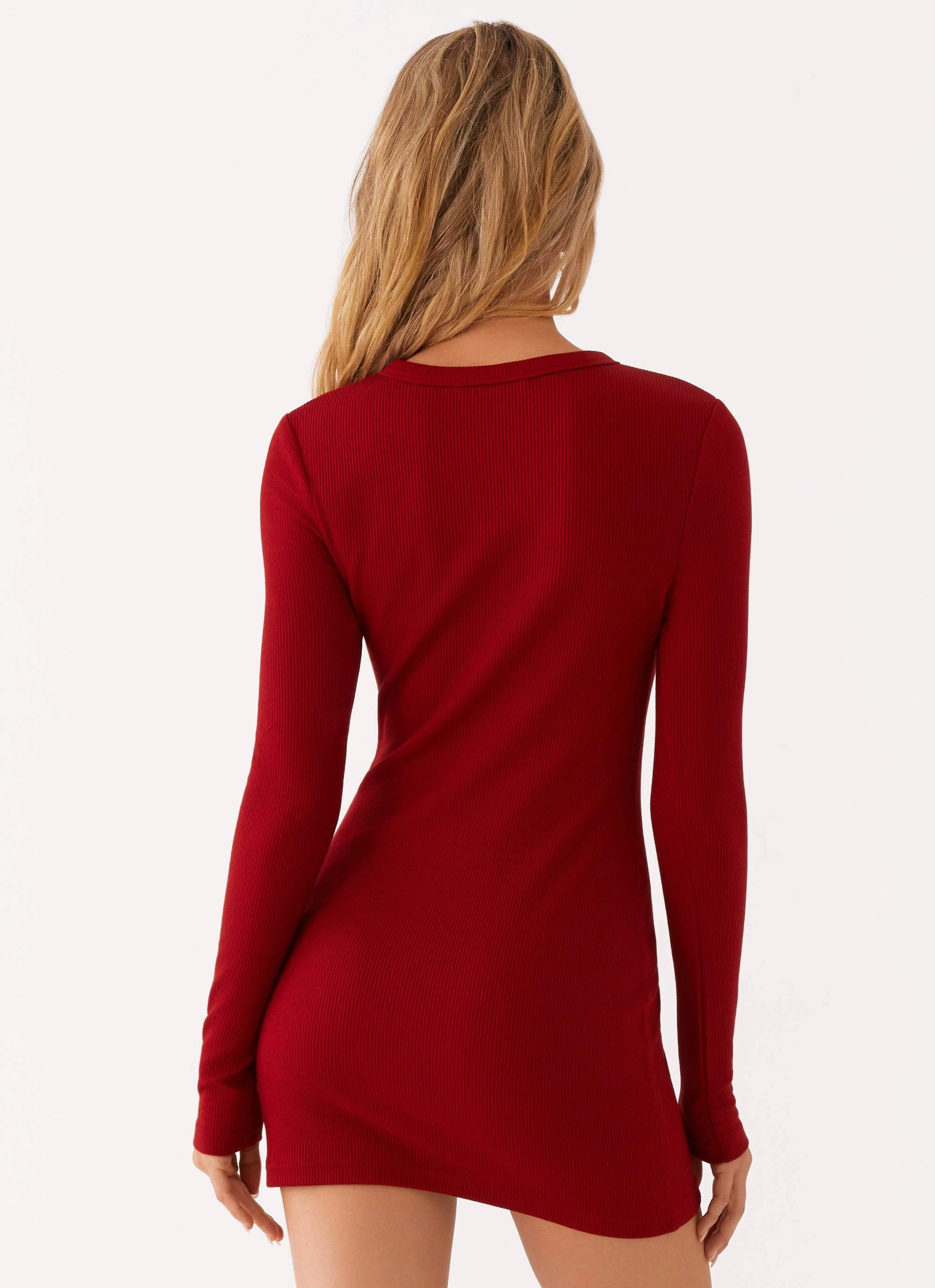 Blair Long Sleeve Mini Dress - Red Dressy Glow Evening Ready