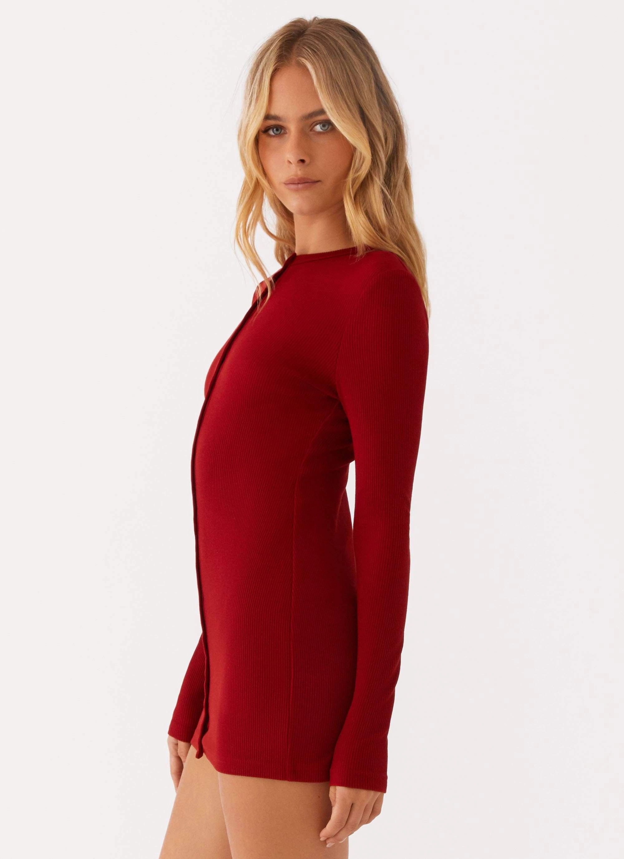 Blair Long Sleeve Mini Dress - Red Playful touch